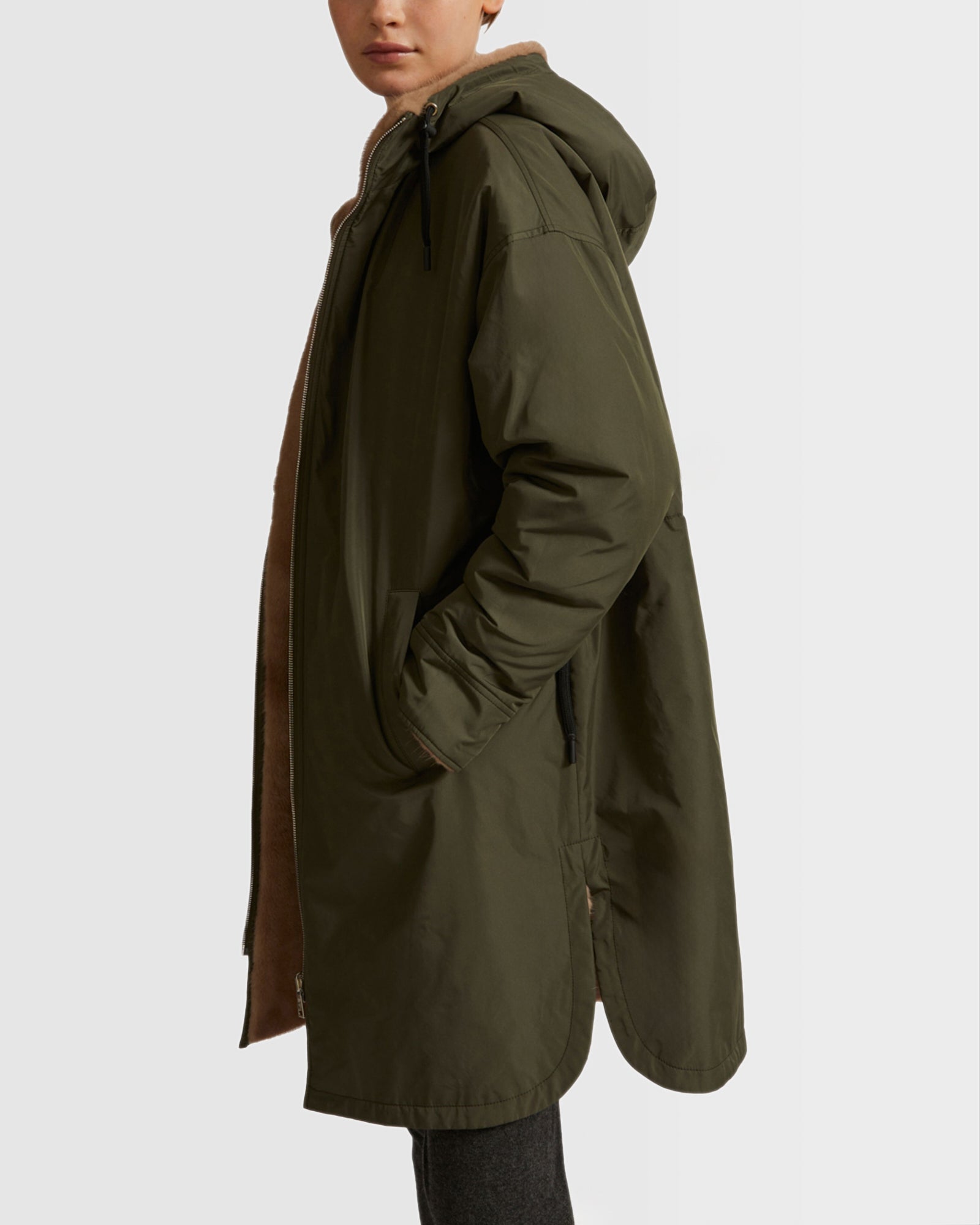 Long reversible coat in mink fur - khaki - Yves Salomon