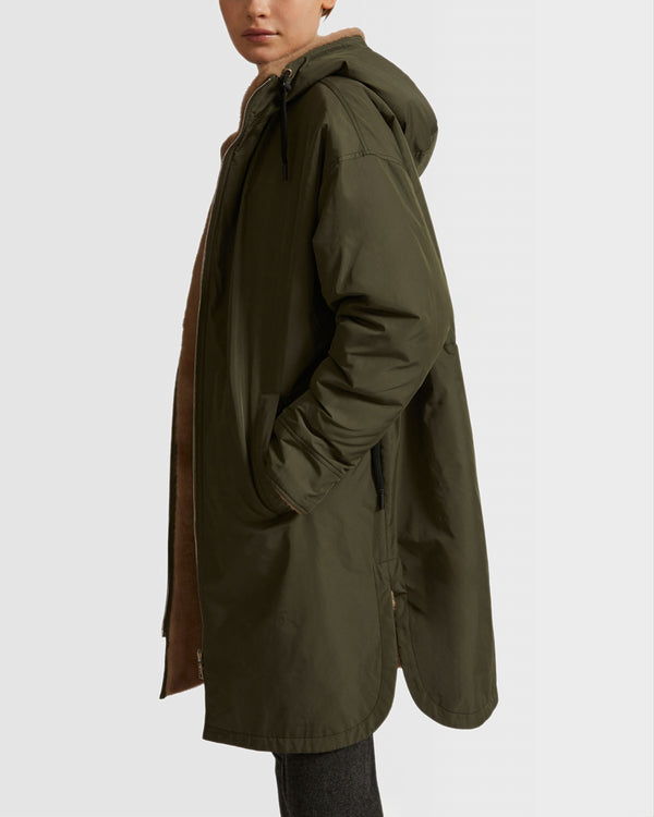 Long reversible parka in technical fabric and mink fur