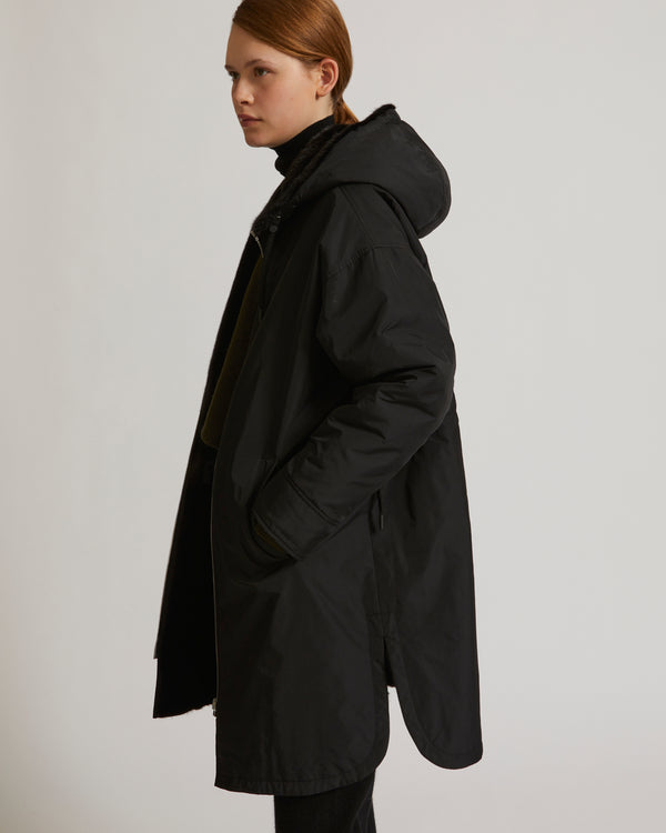 Long reversible coat in mink fur and technical fabric - black - Yves Salomon
