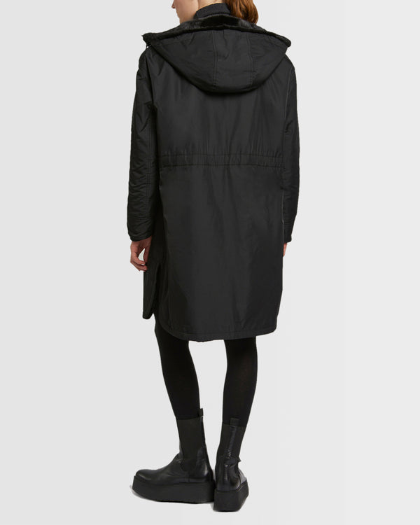 Long reversible parka in technical fabric and mink fur