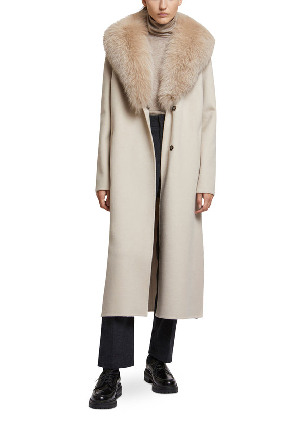 Long cashmere wool coat with fox fur collar
