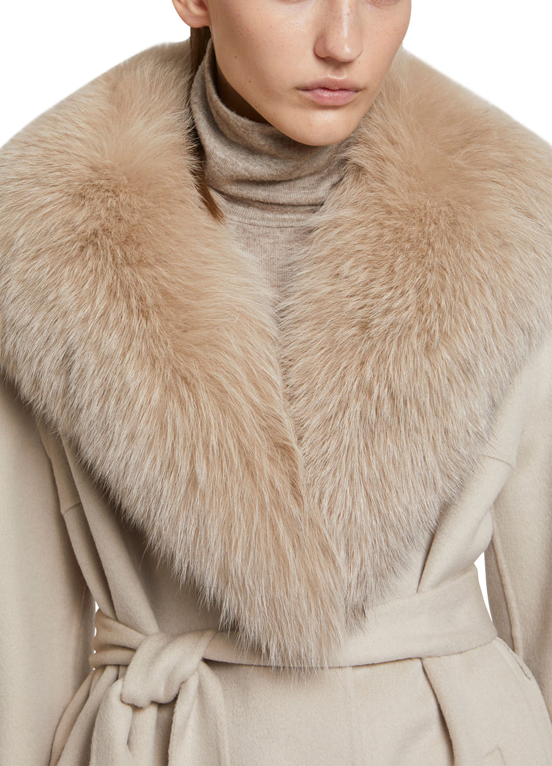 Long cashmere wool coat with fox fur collar