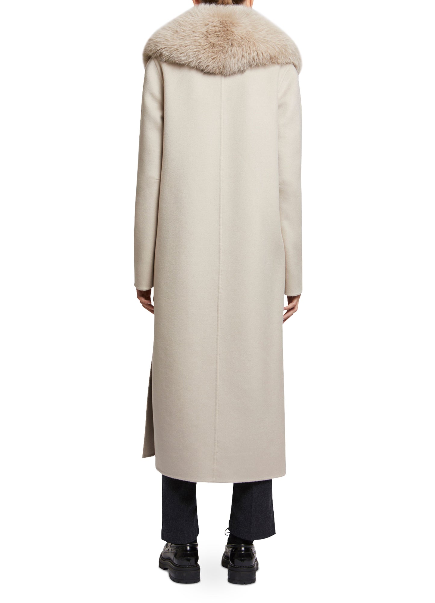 Long cashmere wool coat with fox fur collar