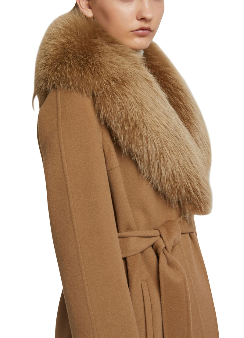 Long cashmere wool coat with fox fur collar