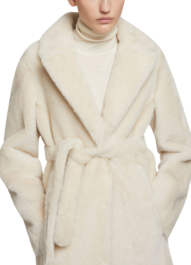 Long reversible belted shearling coat