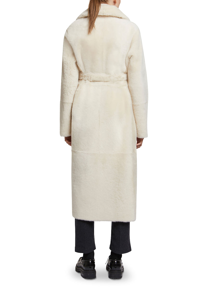 Long reversible belted shearling coat