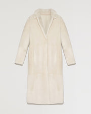 Long reversible belted shearling coat