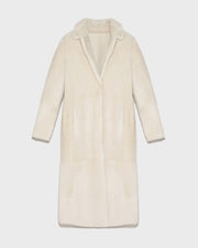 Long reversible belted shearling coat