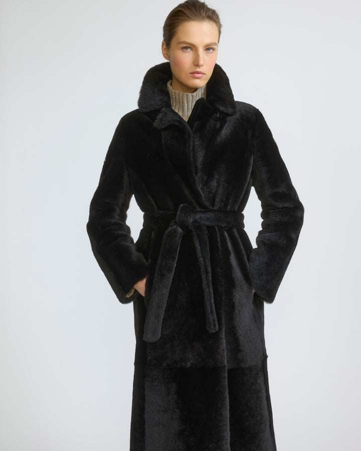 Reversible belted long shearling coat - Yves Salomon - New Fall/Winter Collection