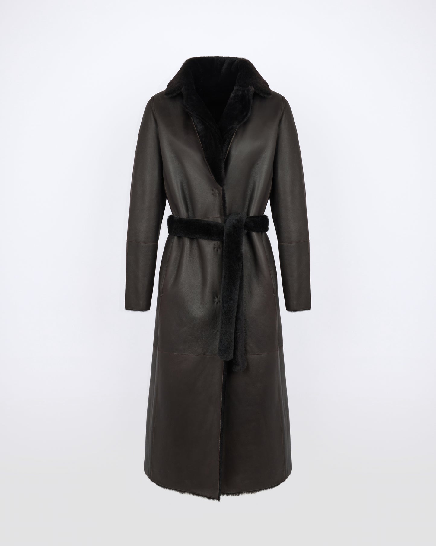 Reversible belted long shearling coat - Yves Salomon - New Fall/Winter Collection