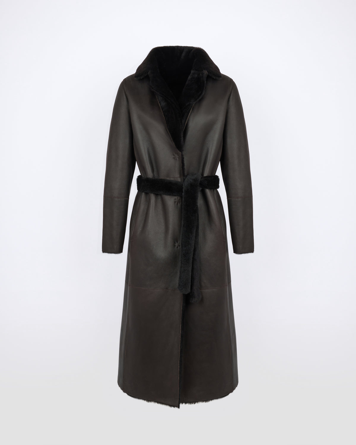 Reversible belted long shearling coat - Yves Salomon - New Fall/Winter Collection