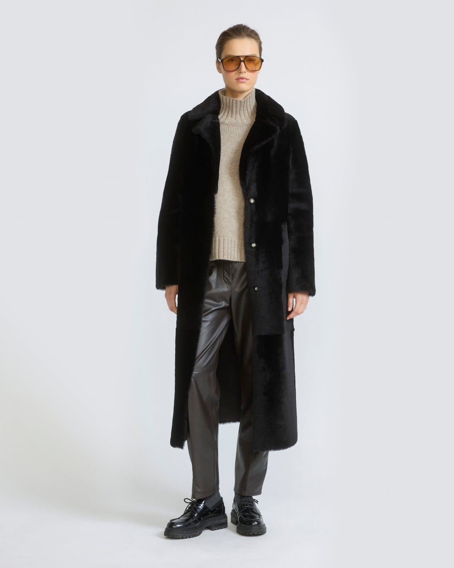 Reversible belted long shearling coat - Yves Salomon - New Fall/Winter Collection