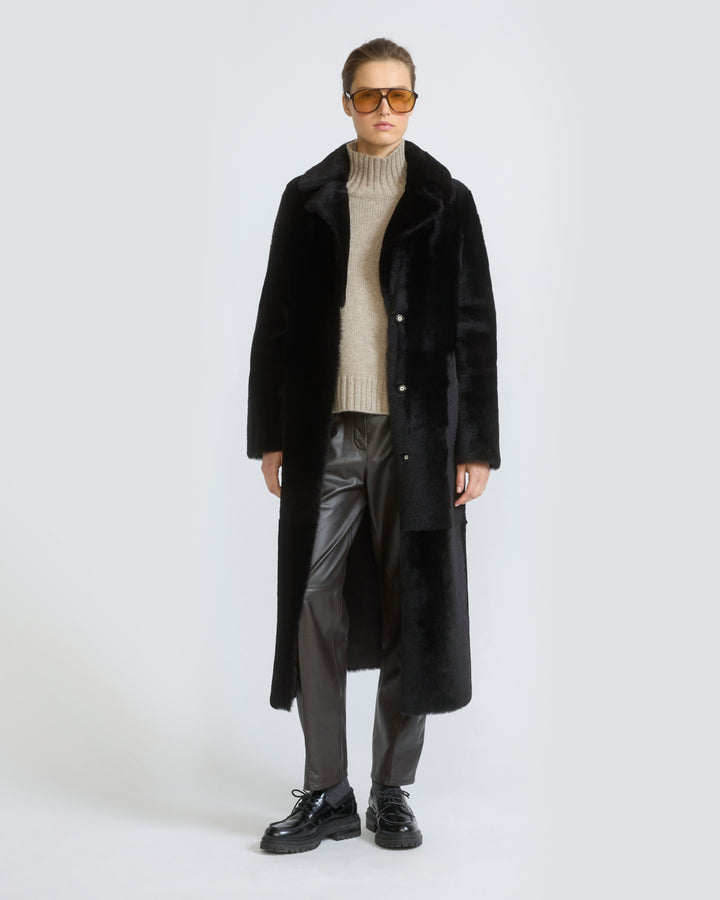 Reversible belted long shearling coat - Yves Salomon - New Fall/Winter Collection