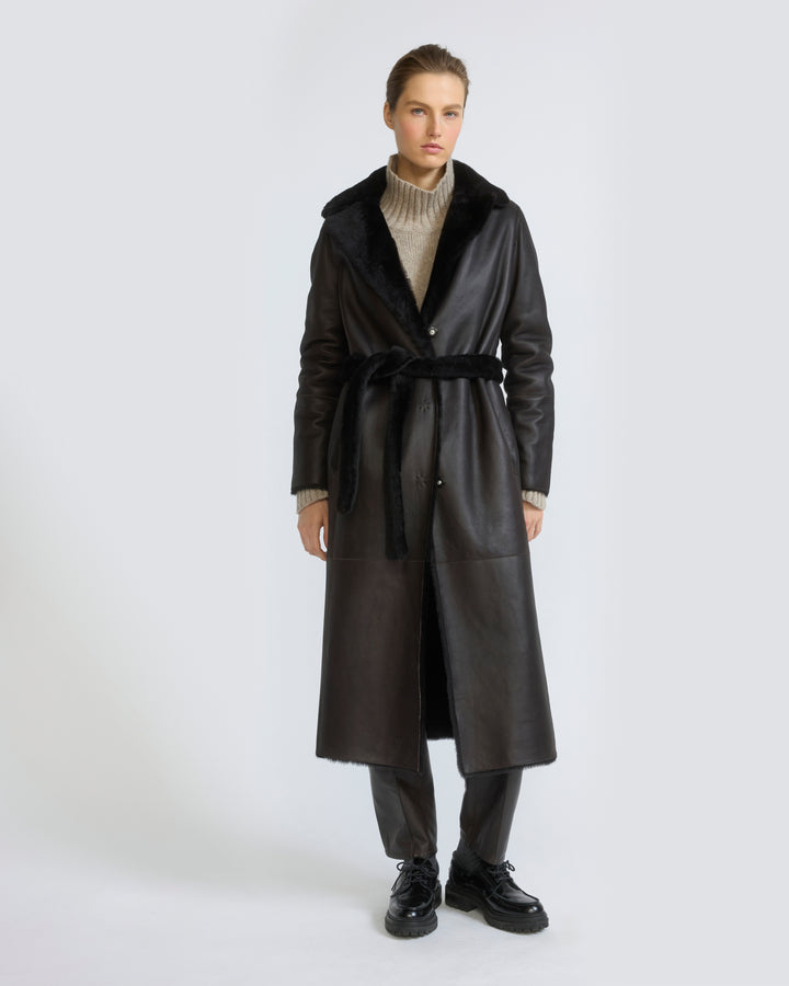 Reversible belted long shearling coat - Yves Salomon - New Fall/Winter Collection