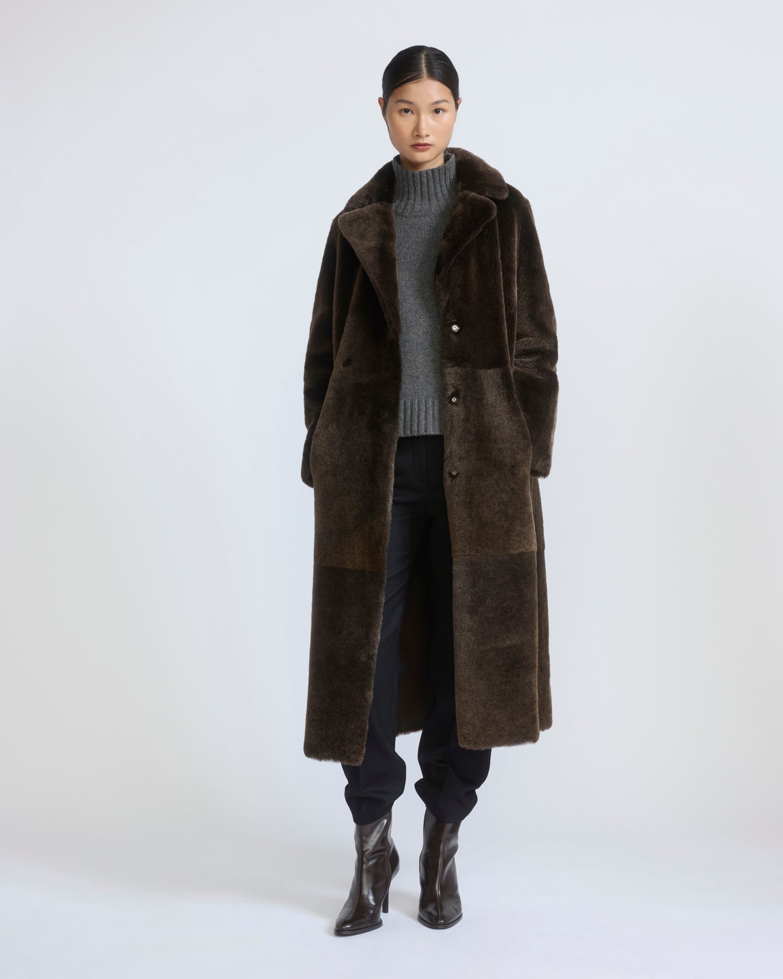 Reversible belted long shearling coat - Yves Salomon - New Fall/Winter Collection
