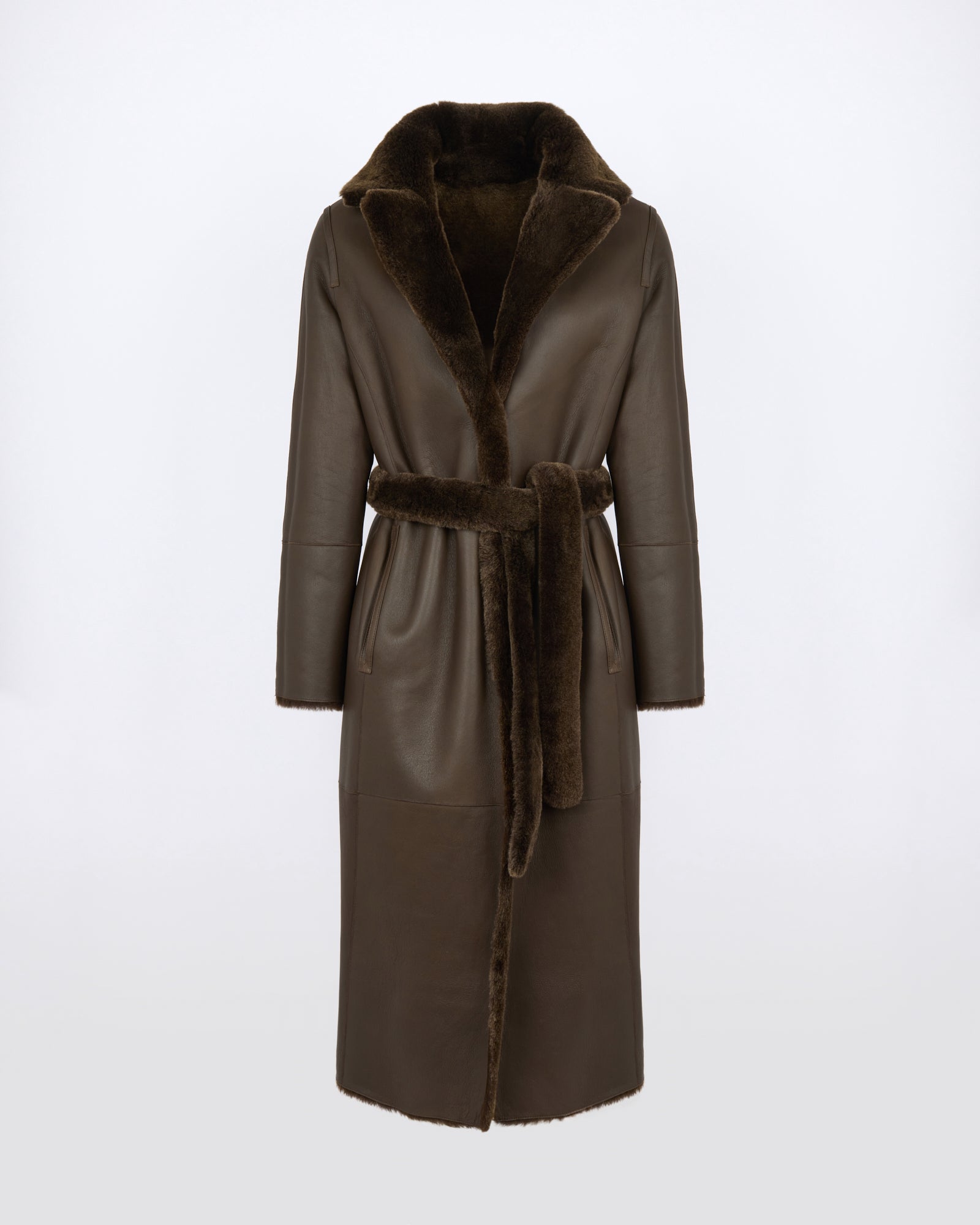 Reversible belted long shearling coat - Yves Salomon - New Fall/Winter Collection
