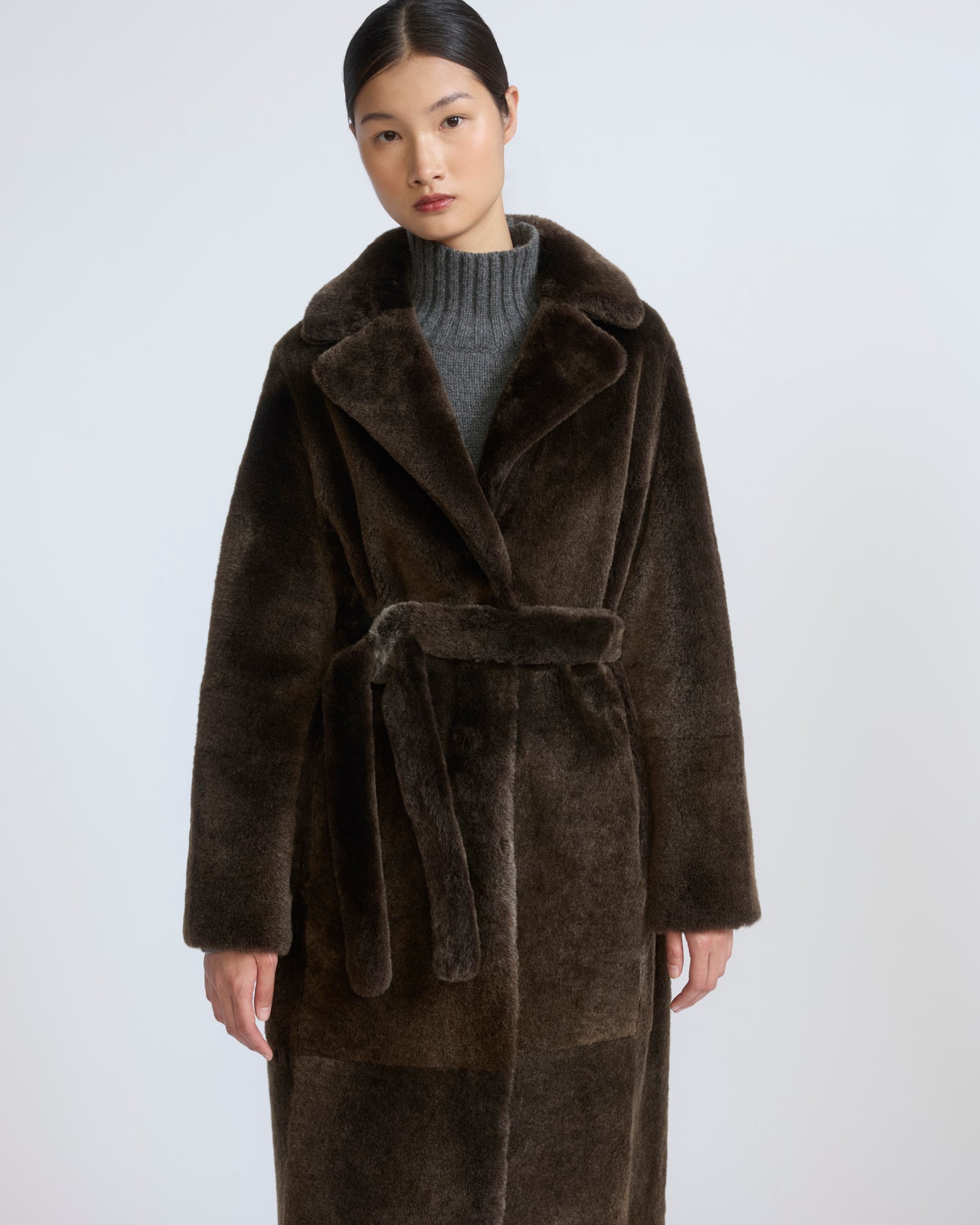 Reversible belted long shearling coat - Yves Salomon - New Fall/Winter Collection