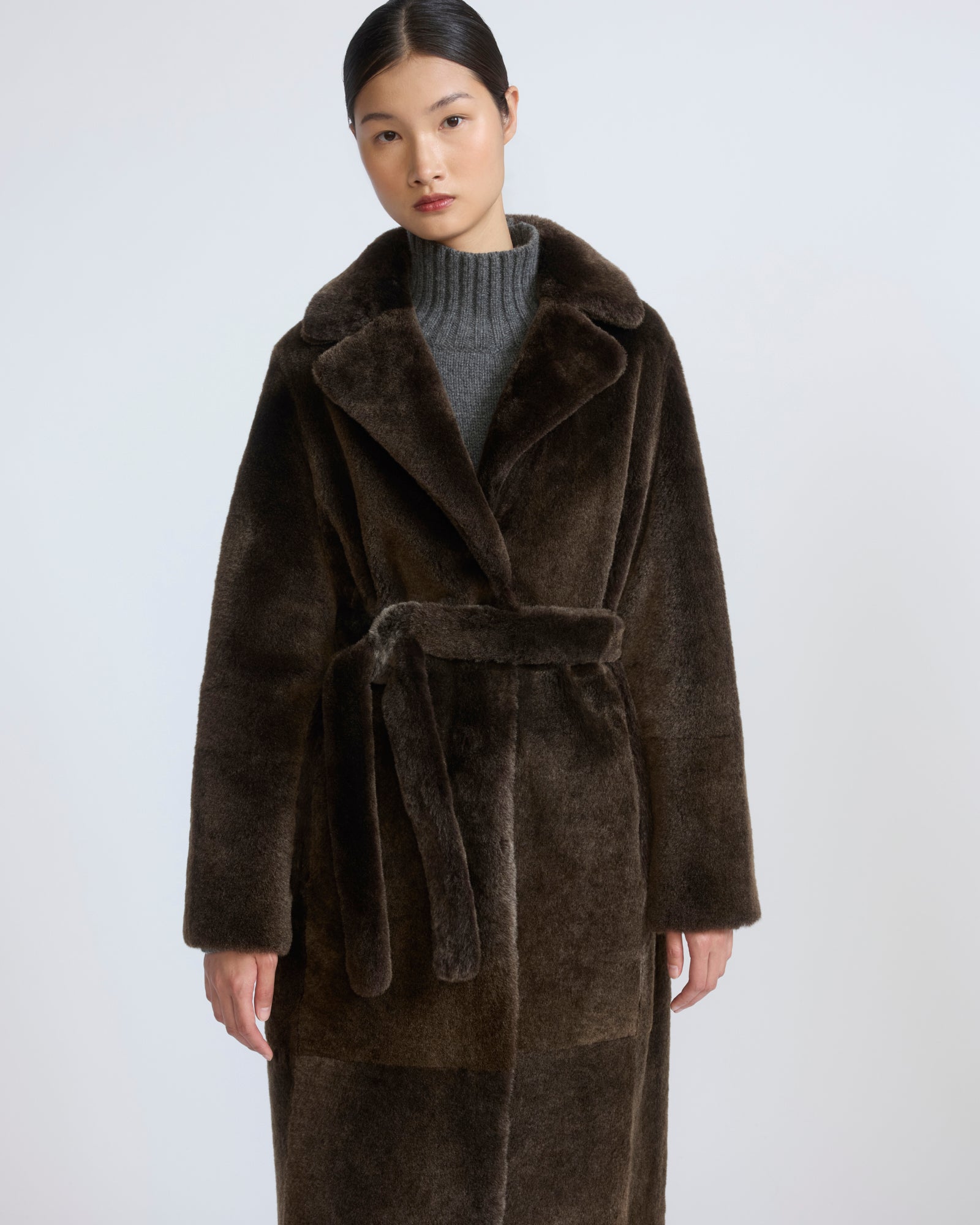 Reversible belted long shearling coat - Yves Salomon - New Fall/Winter Collection