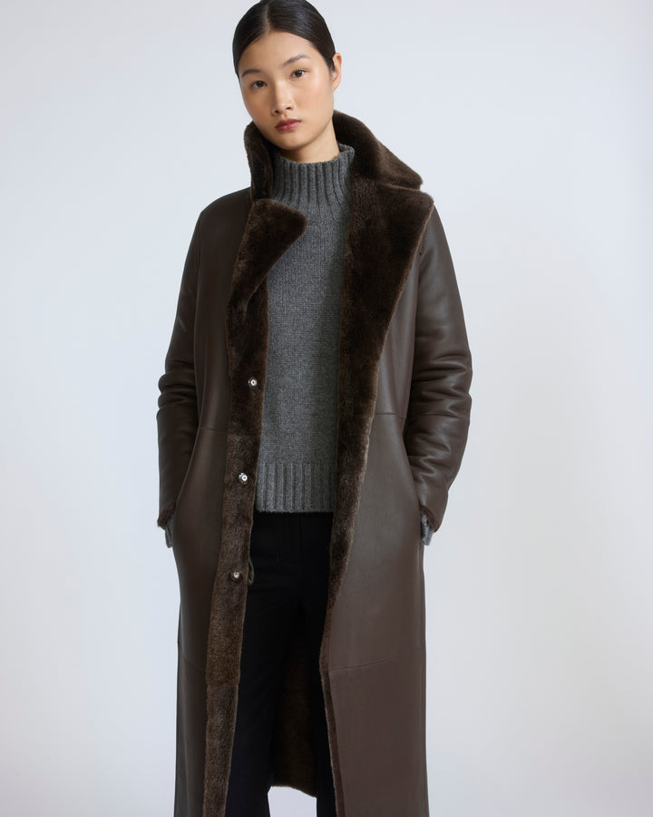 Reversible belted long shearling coat - Yves Salomon - New Fall/Winter Collection
