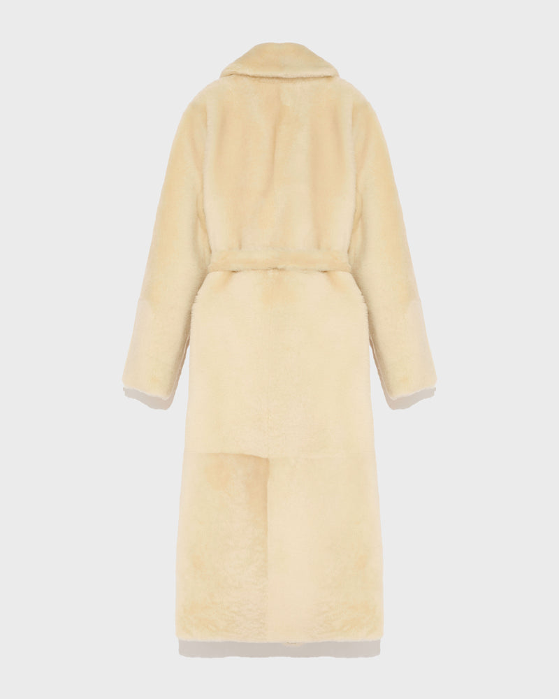 Long reversible belted shearling coat - white - Yves Salomon