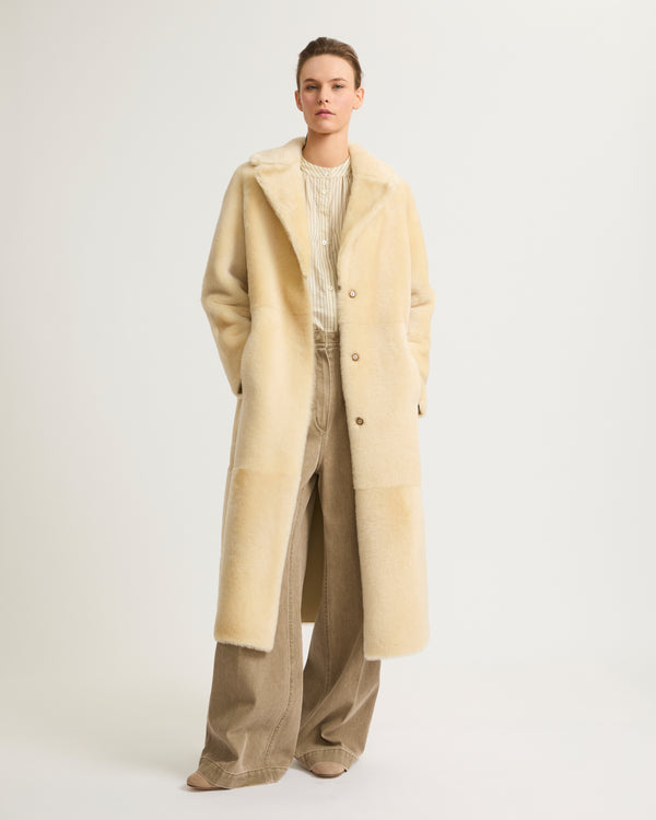 Long reversible belted shearling coat - white - Yves Salomon