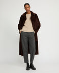 Long reversible belted shearling coat
