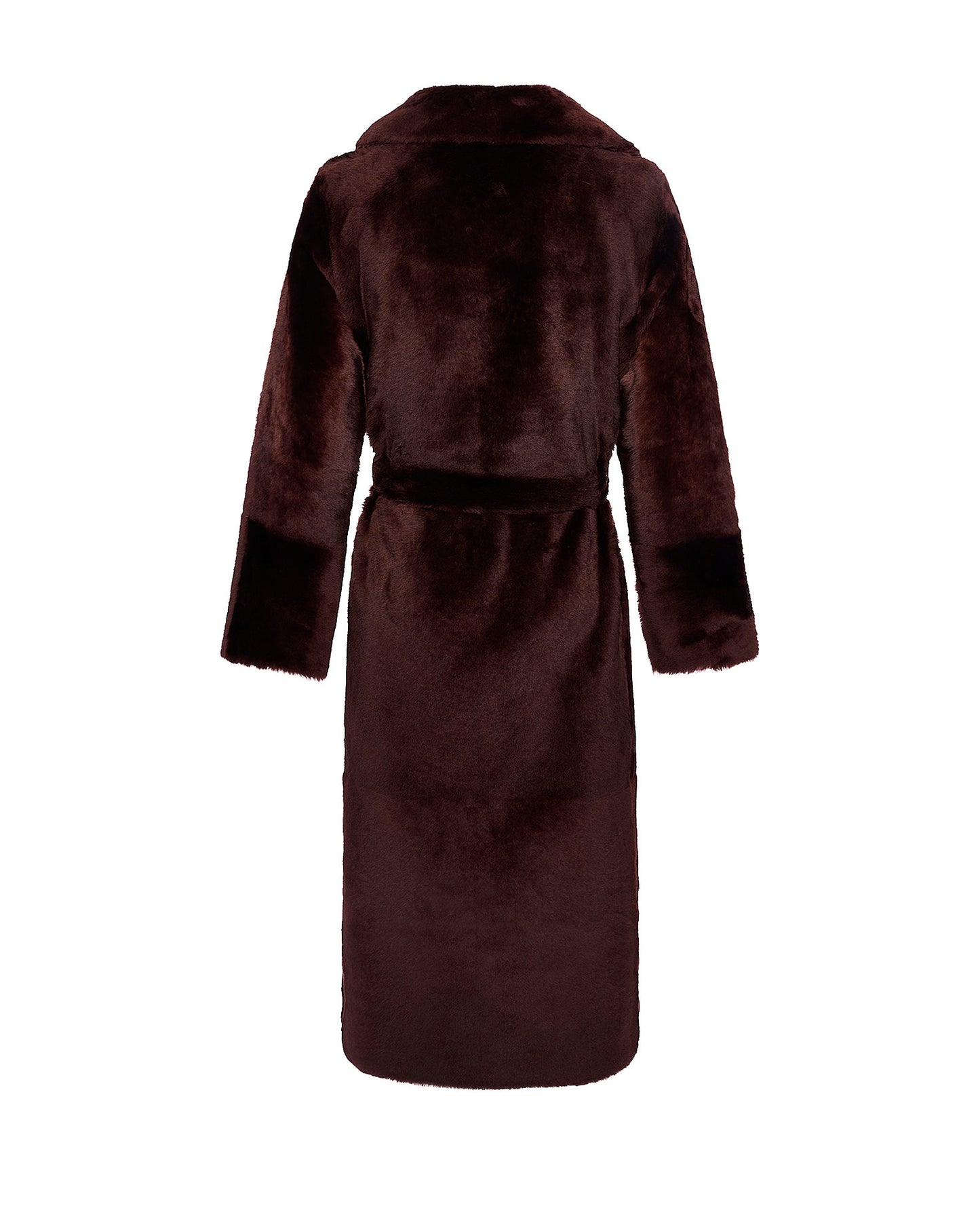 Long reversible belted shearling coat