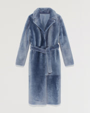 Long reversible belted shearling coat