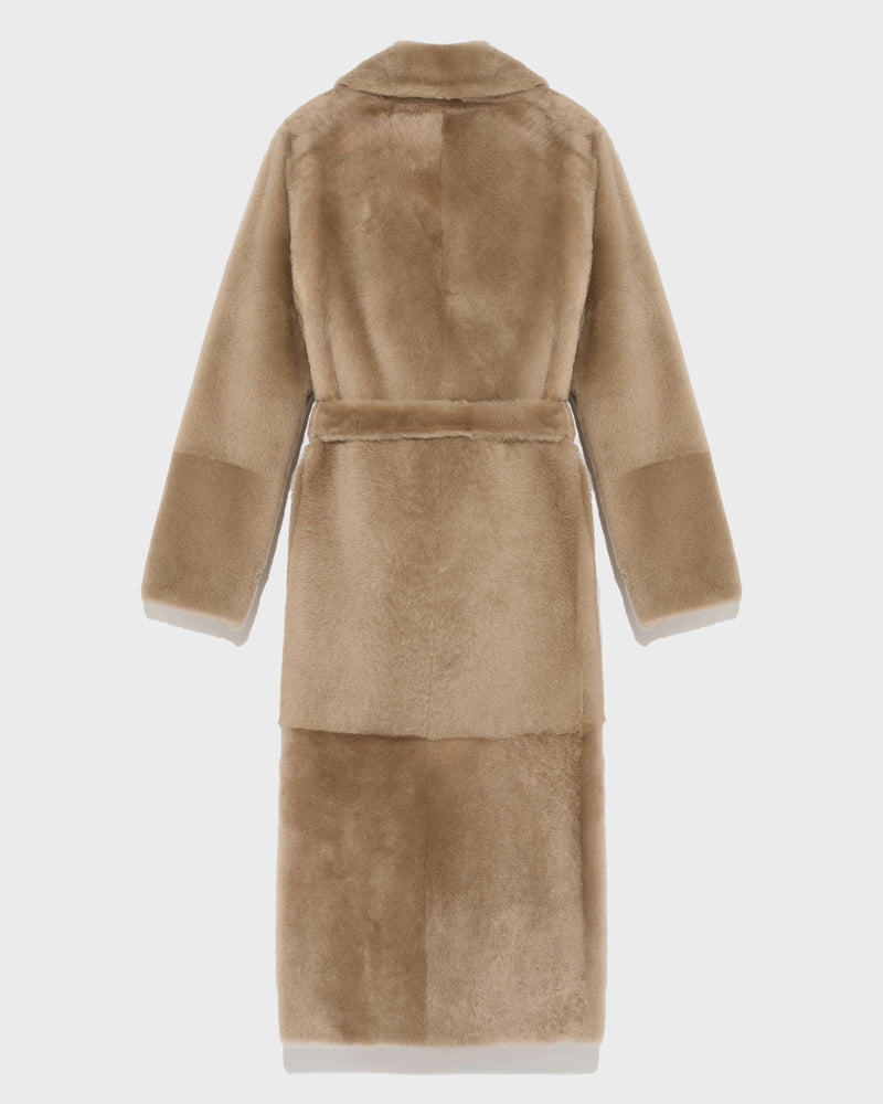 Long reversible belted shearling coat - moon - Yves Salomon