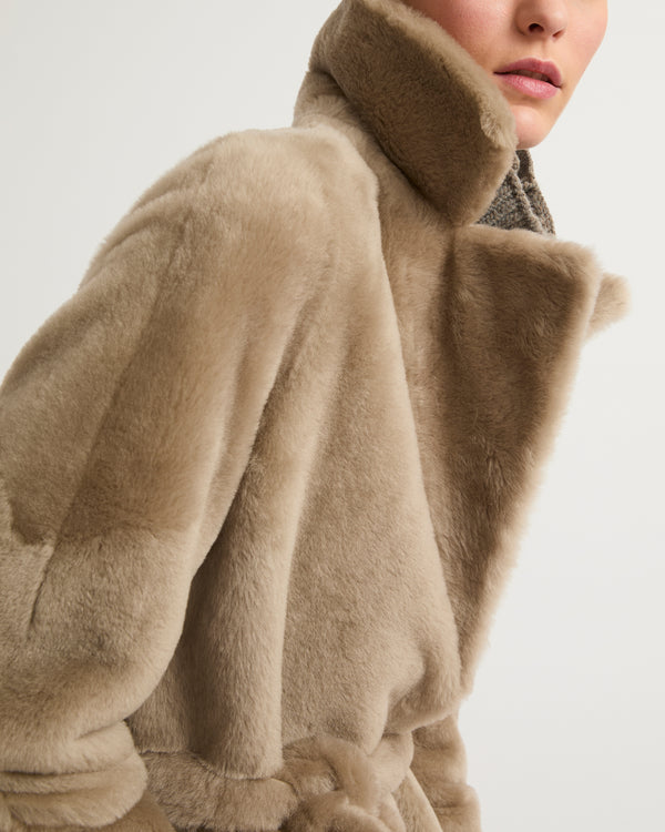 Long reversible belted shearling coat