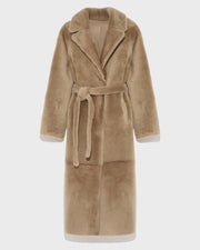 Long reversible belted shearling coat