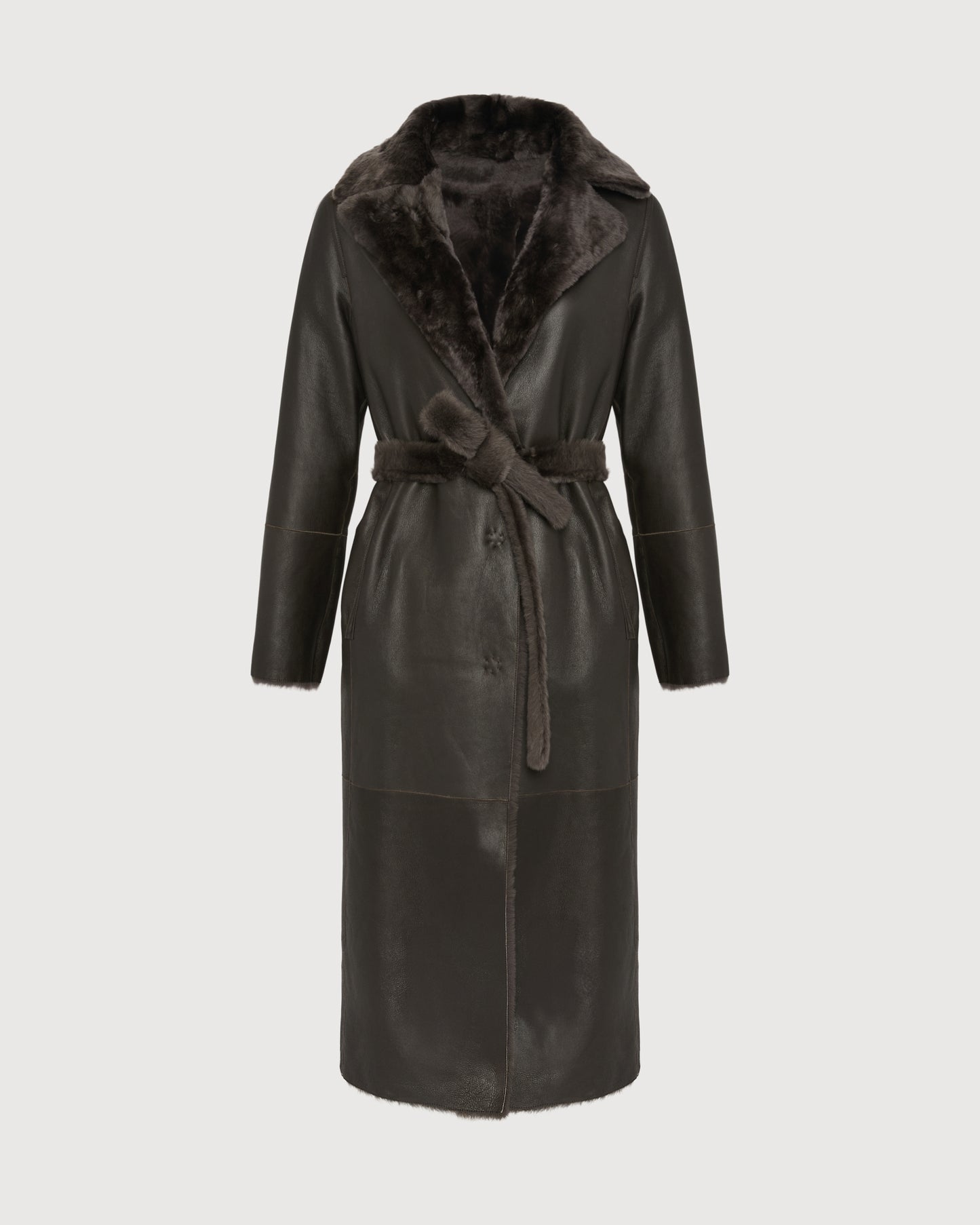 Long reversible belted shearling coat - Yves Salomon