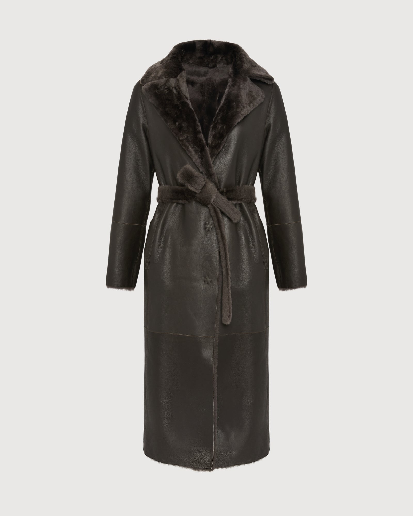 Long reversible belted shearling coat - Yves Salomon