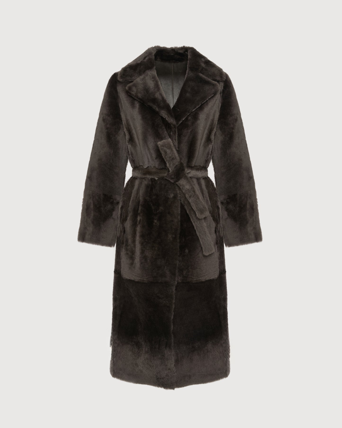 Long reversible belted shearling coat - Yves Salomon