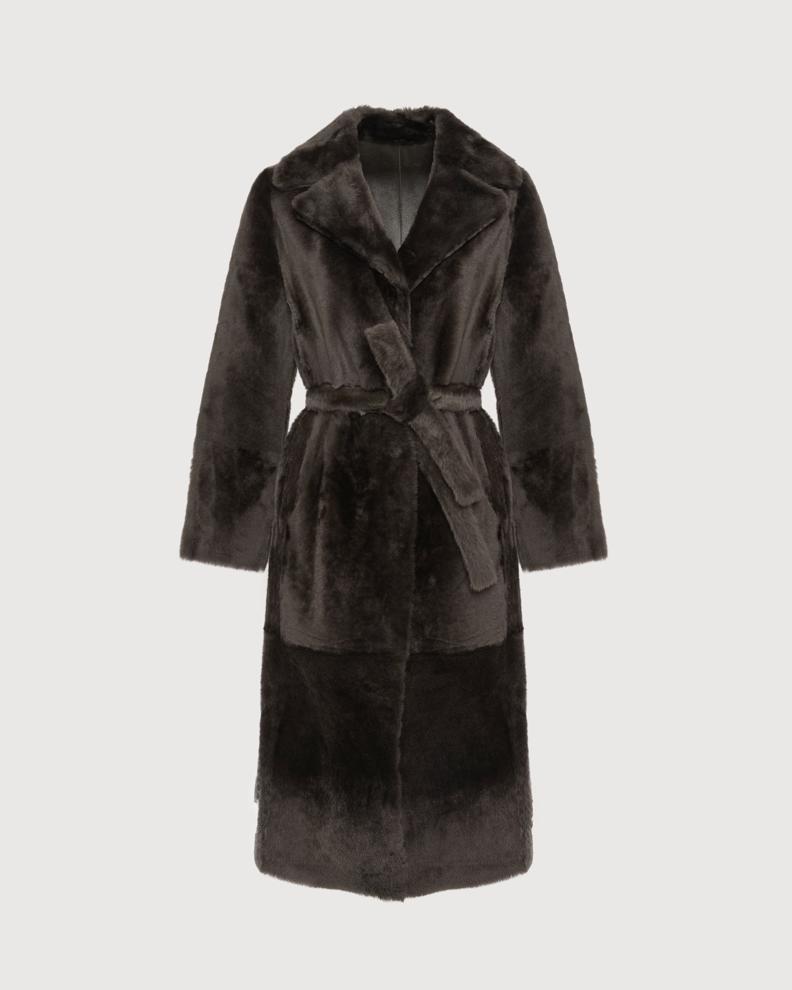 Long reversible belted shearling coat - Yves Salomon