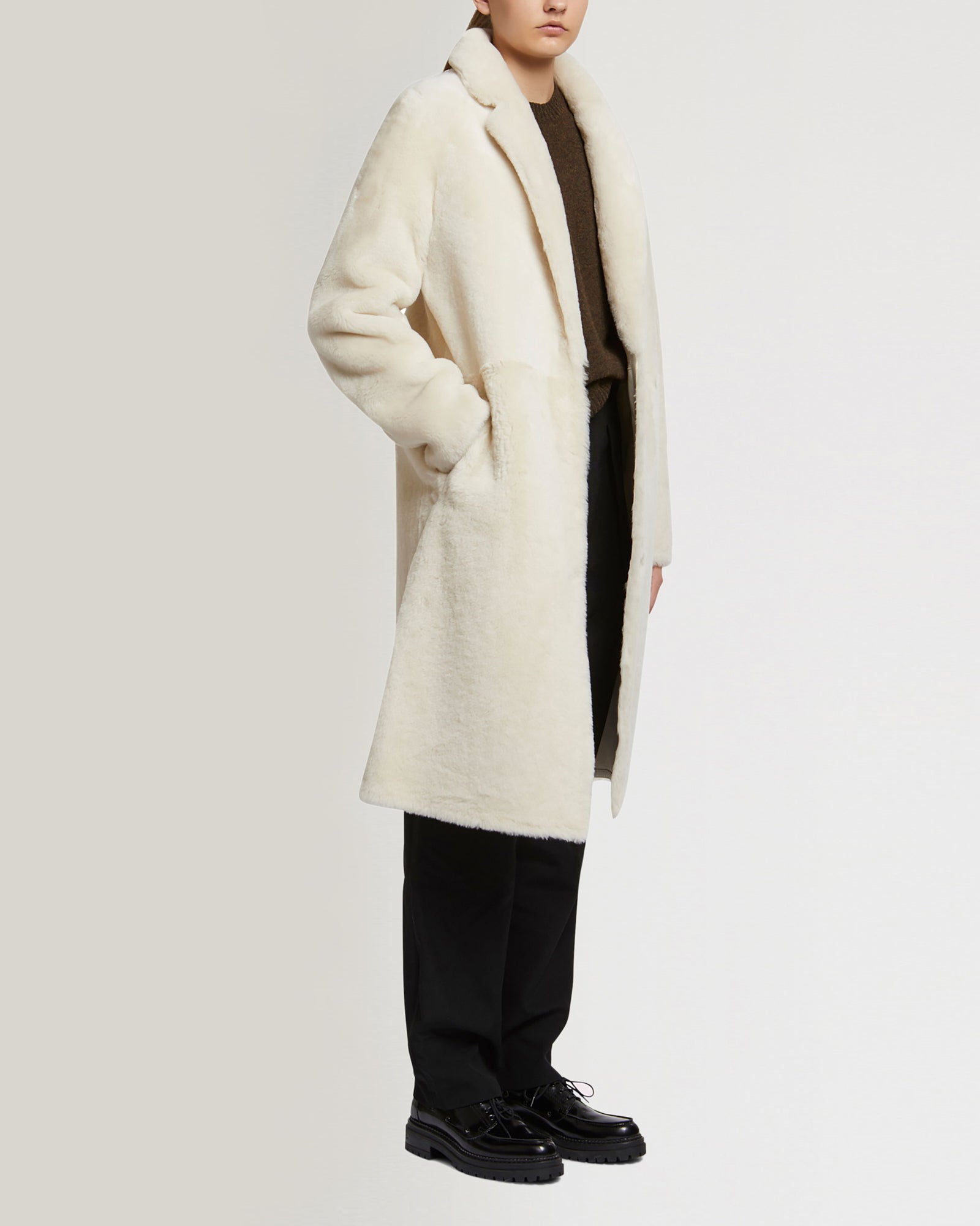 Reversible merino lambskin coat - white - Yves Salomon – Yves