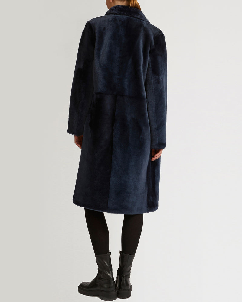 Reversible merino lambskin coat with tailored collar