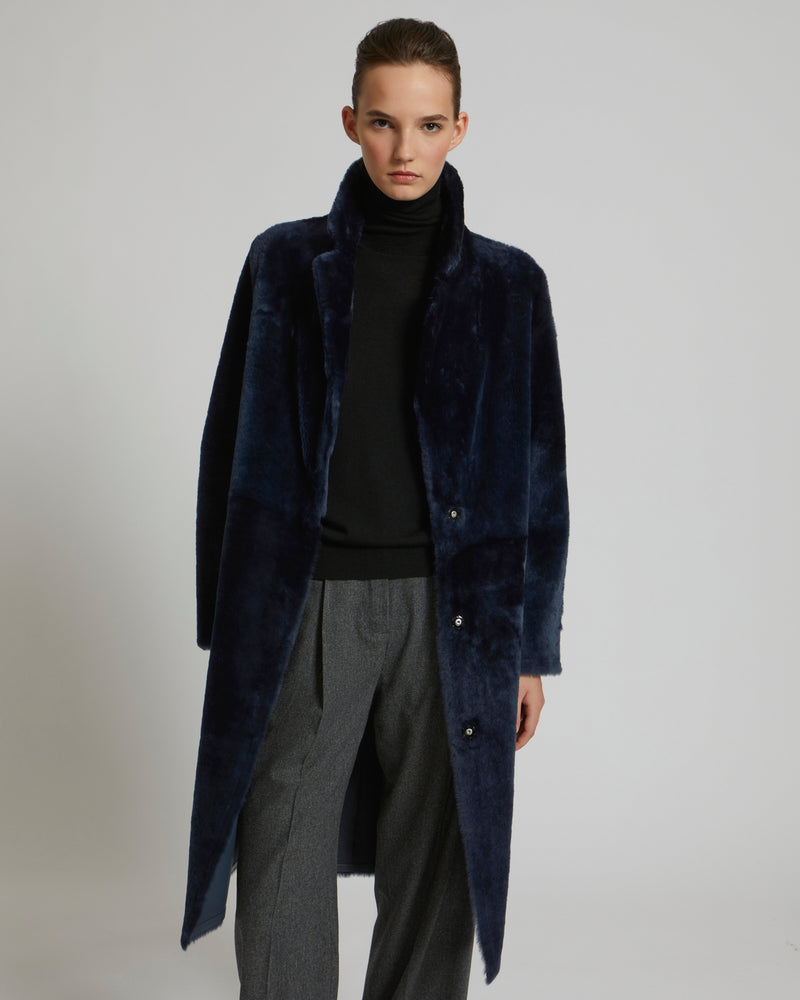 Reversible merino lambskin coat - navy - Yves Salomon