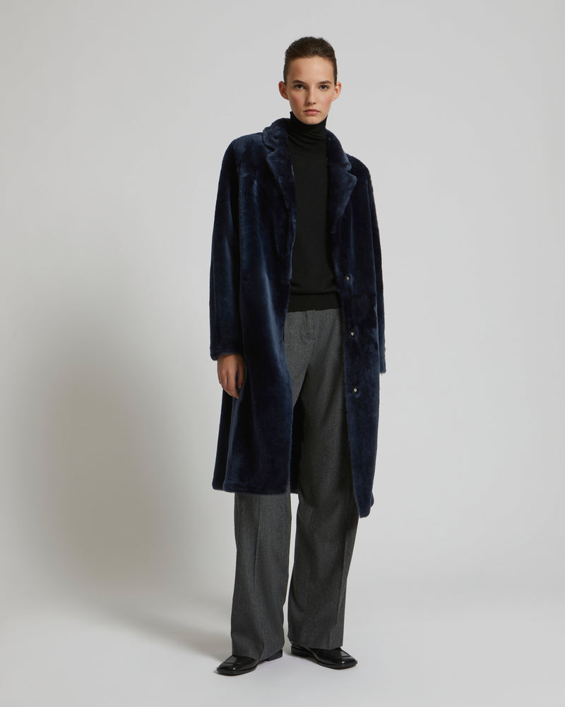 Reversible merino lambskin coat - navy - Yves Salomon