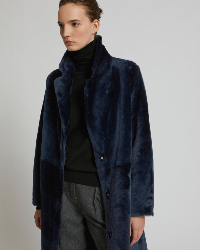 Reversible merino lambskin coat - navy - Yves Salomon