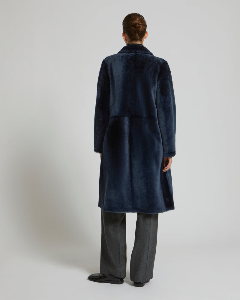 Reversible merino lambskin coat - navy - Yves Salomon