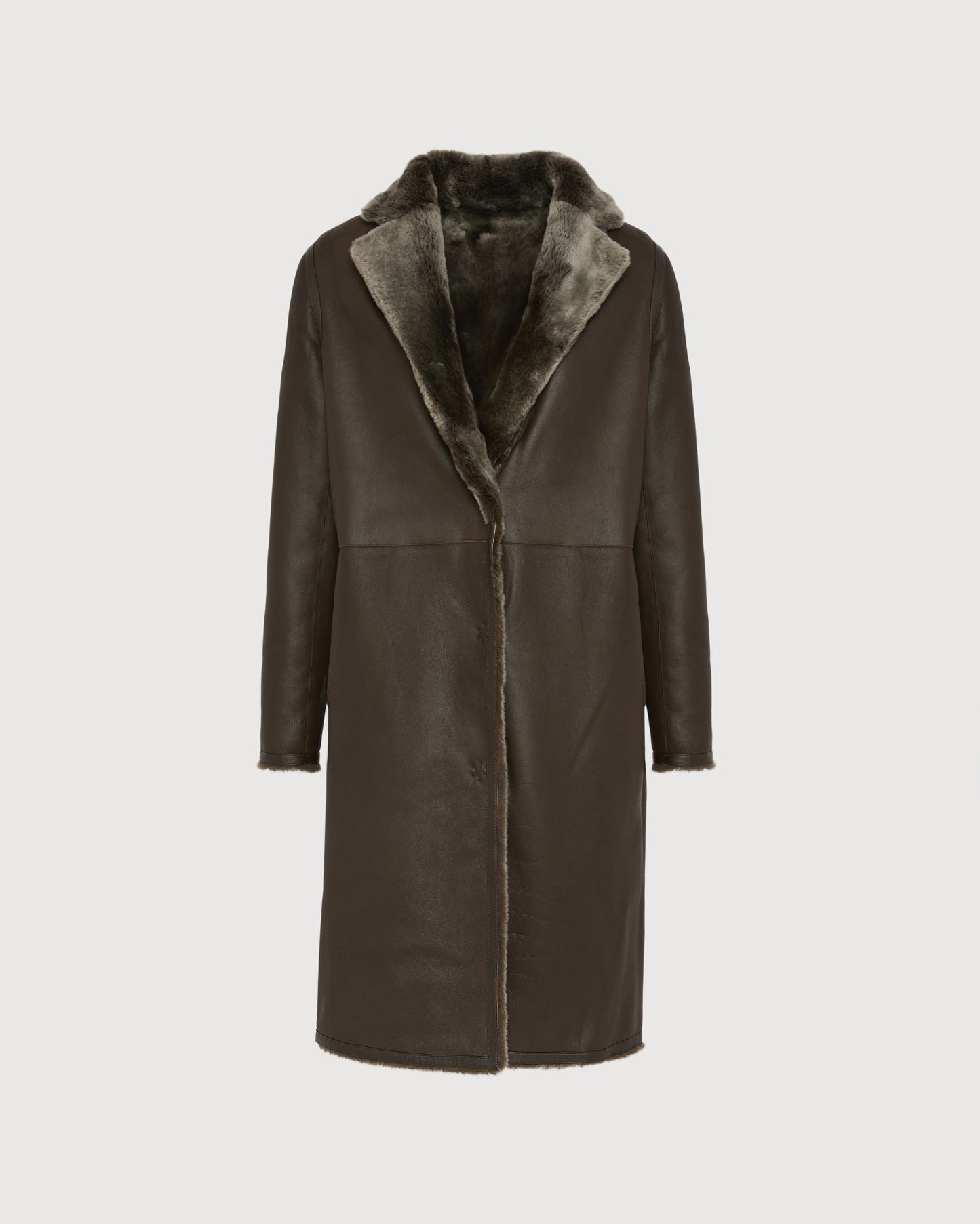 Reversible merino shearling coat