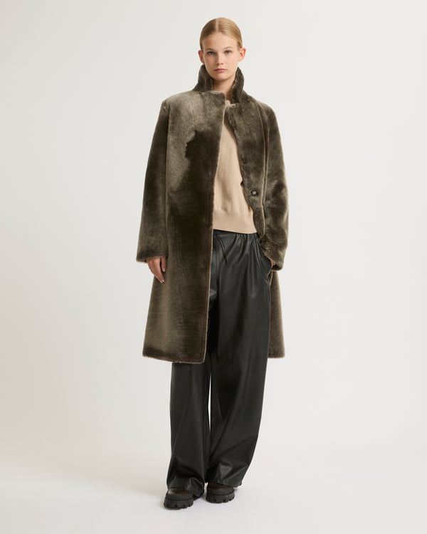 Reversible merino lambskin coat - grey - Yves Salomon