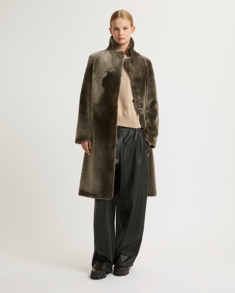 Reversible merino lambskin coat - grey - Yves Salomon