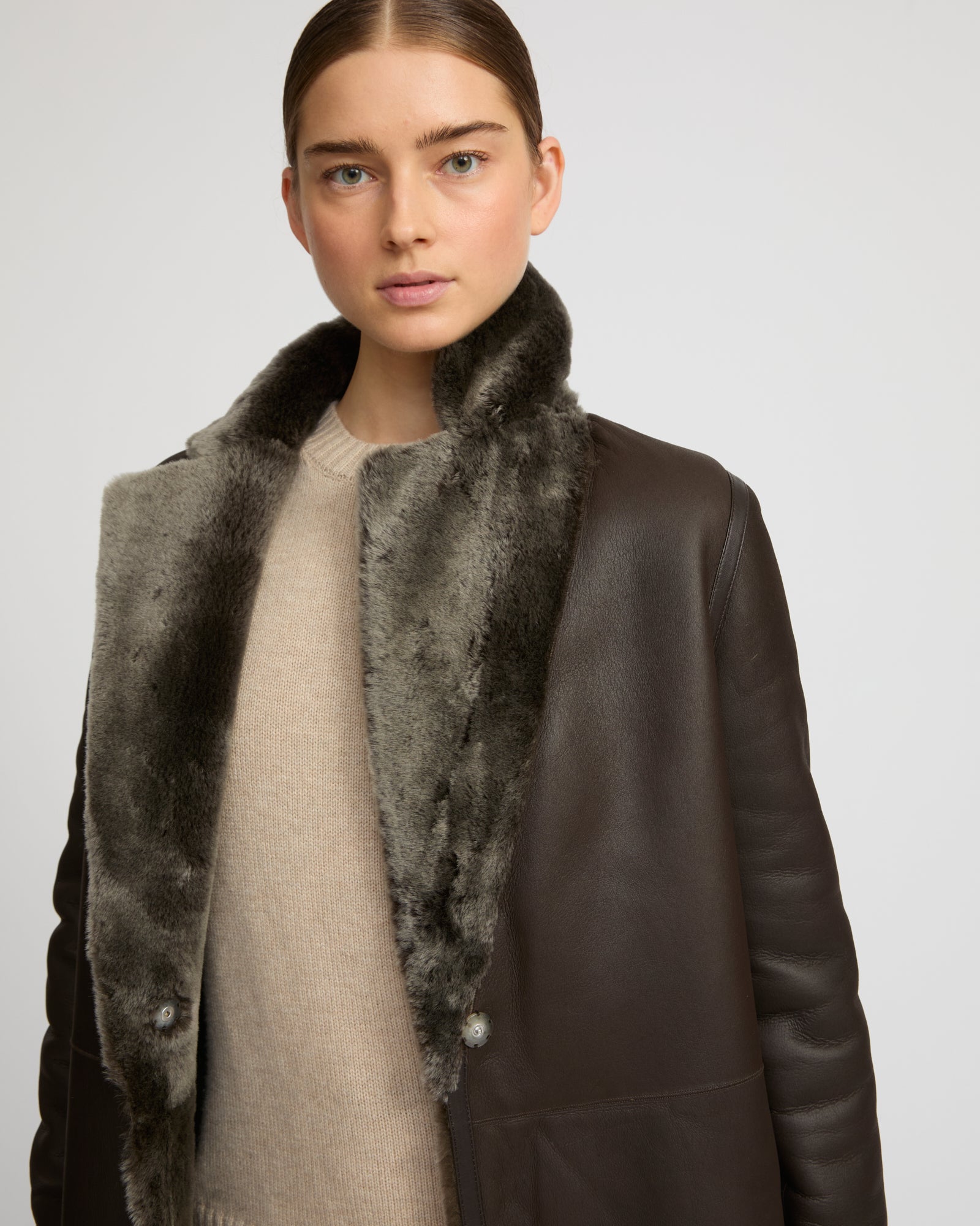 Reversible merino shearling coat - grey - Yves Salomon – Yves