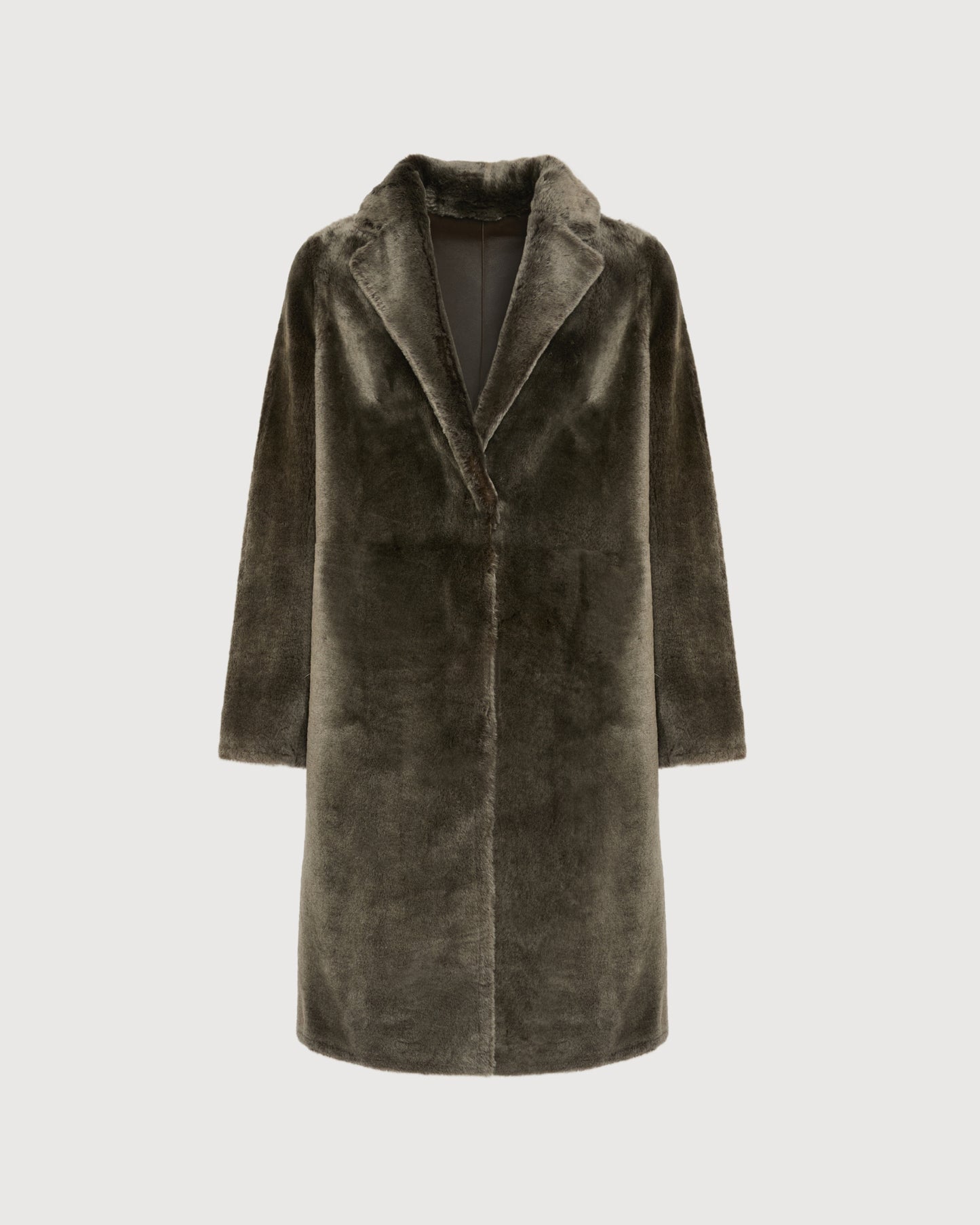 Reversible merino shearling coat