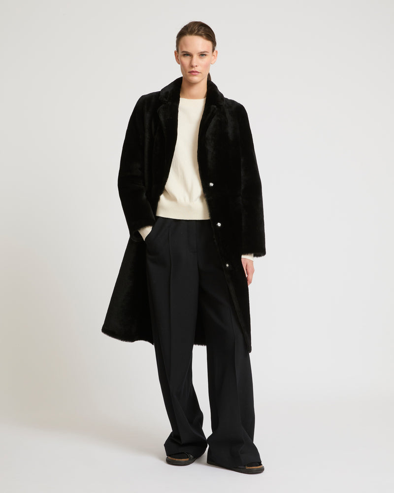 Reversible merino lambskin coat - black