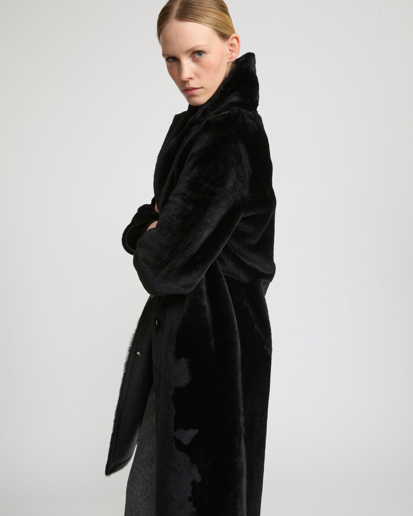 Reversible merino shearling coat