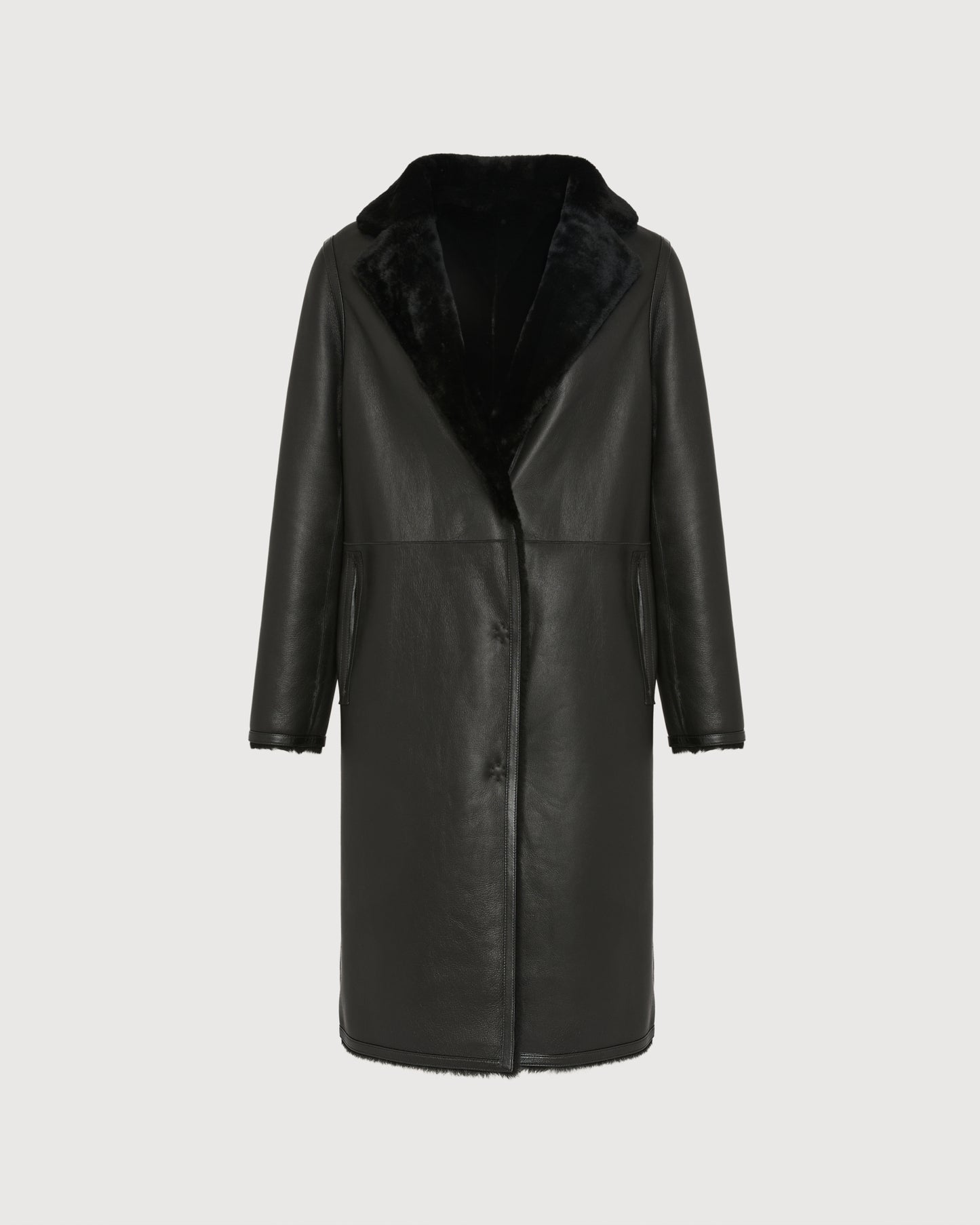Reversible merino shearling coat