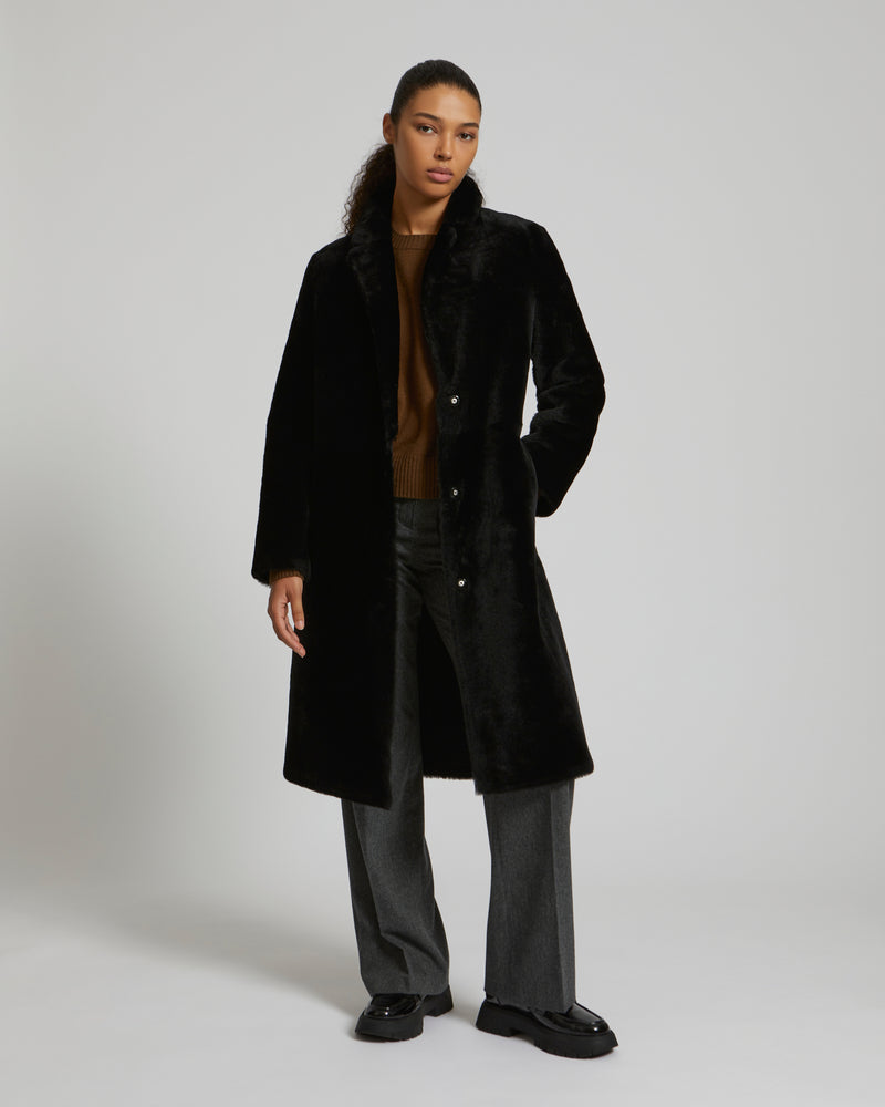 Reversible merino lambskin coat - black - Yves Salomon